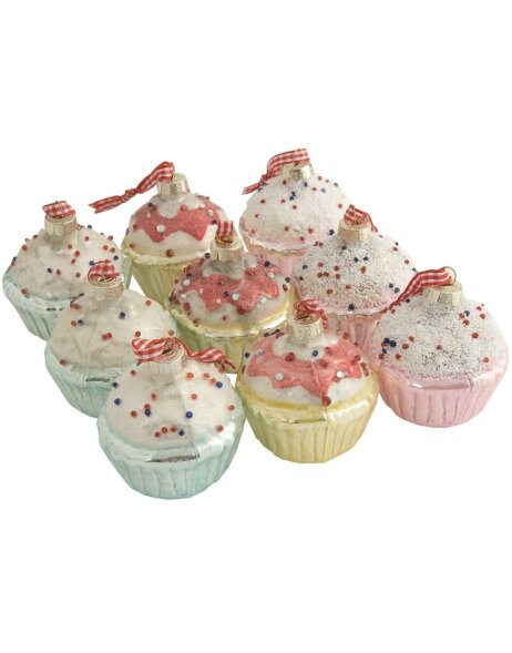set van 9 Boom Decoraties Cupcakes gekleurd 6 cm