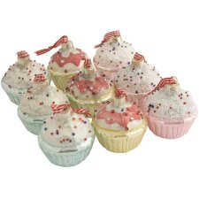 set van 9 Boom Decoraties Cupcakes gekleurd 6 cm