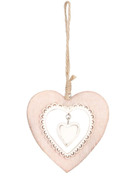 Hanger dubbel hart 10x10 cm roze