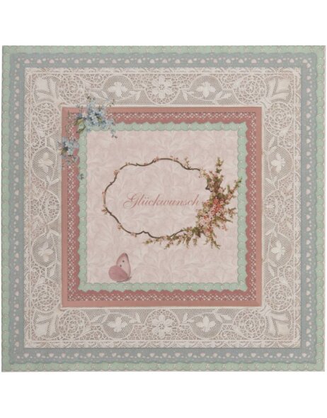 nostalgic greeting card with lace German 13,5x13,5 cm