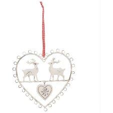 Heart pendant with deer 16x16 cm white