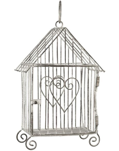 Birdhouse cage heart 13x8x23 cm gray