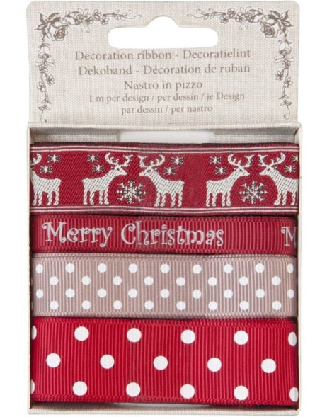 Set of 4 fabric ribbons Christmas red
