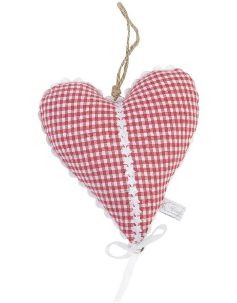 Decoratieve hanger hart rood geruit 15x17 cm