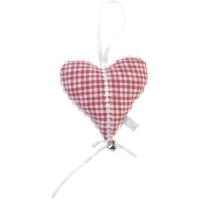 Decoratieve hanger hart rood geruit 12x12 cm