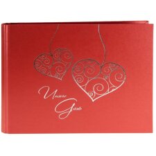 Bruiloft gastenboek twee harten in rood
