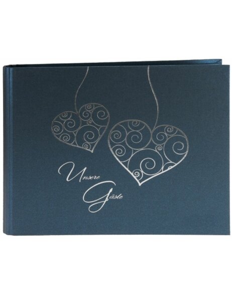 TWO HEARTS Wedding Guest Book in blue