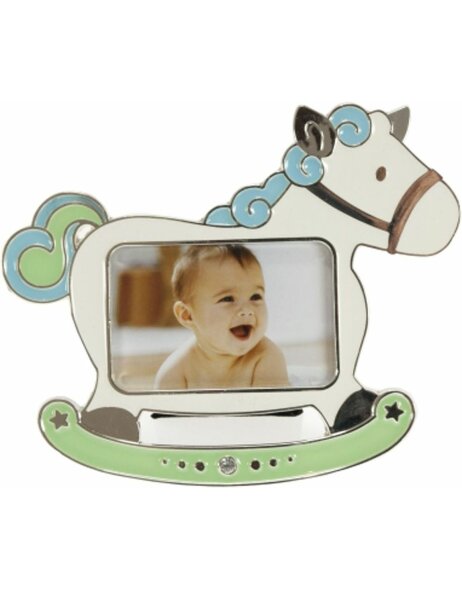 HORSE baby photo frame blue