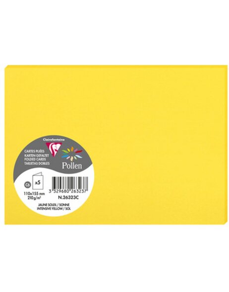 5 folded cards Pollen sunny yellow - 110x155 mm