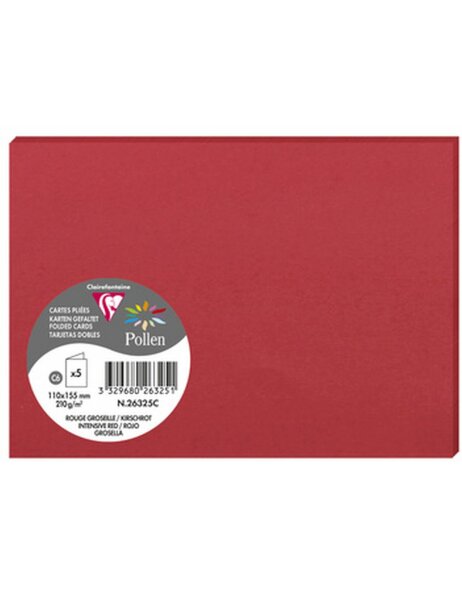 5 tarjetas dobles Polen rojo cereza - 110x155 mm