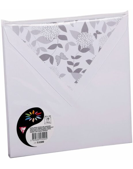 10 enveloppes 165x165 mm blanches - Fleur