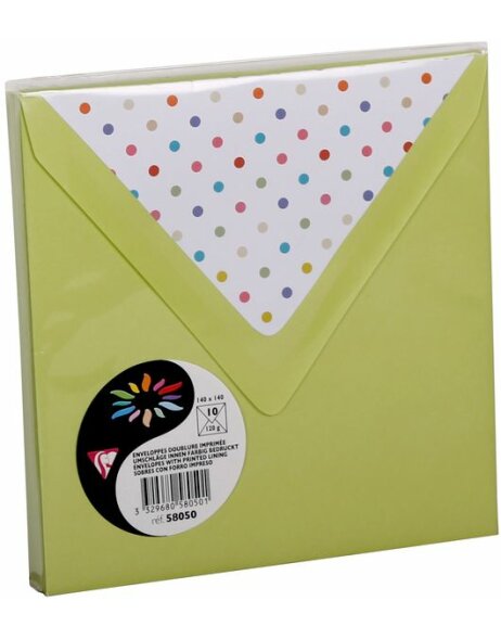 10 envelopes 140x140 mm bud green - dots
