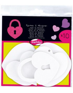 Set of 10 moulds to paint hearts diameter 8cm, thickness 2mm White