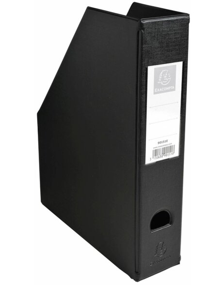 Porte-revues en PVC rigide 2mm dos 70mm avec porte-&eacute;tiquette coll&eacute; et trou de pr&eacute;hension Noir