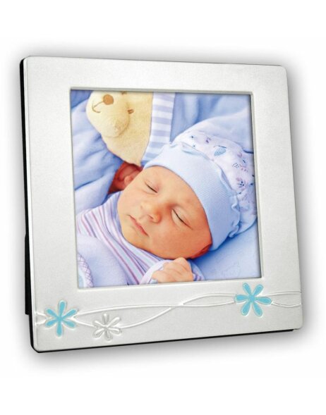 Baby Frame Bloem blauw verzilverd 12x12 cm