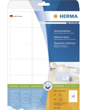 HERMA Adressetiketten Premium A4 63,5x46,6 mm wei&szlig;...