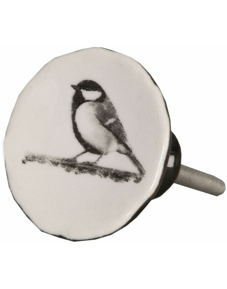 Clayre &amp; Eef 62343 Gałka do drzwi &Oslash; 4 cm White Black Ceramic Birds Round