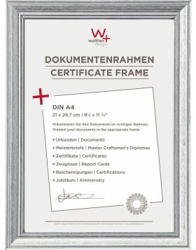Walther Picture Frame Lounge silver 21x29,7 cm Certificate Picture Frame DIN A4