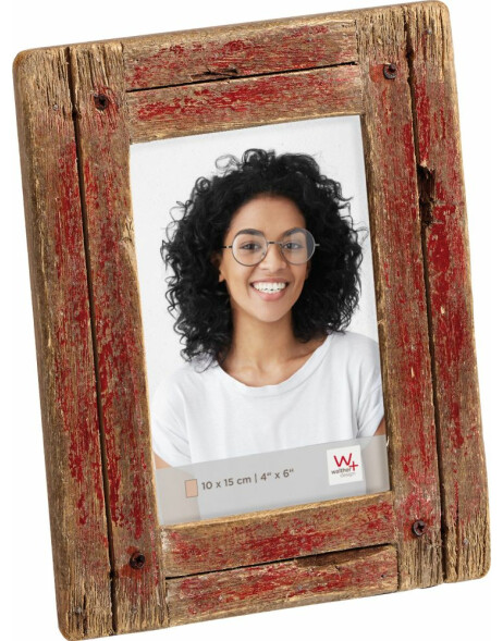 Wooden photo frame Dupla 10x15 cm red - natural
