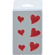 6 hart magneten rood glittery