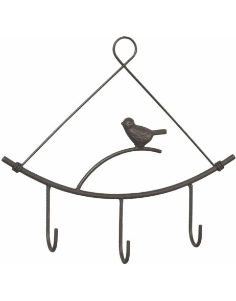 Crochet mural Petit oiseau brun 24x22 cm