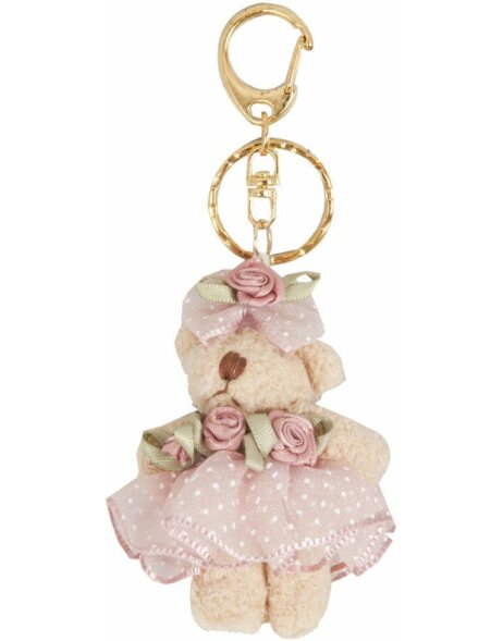 Teddy key chain 6 cm pink dotted