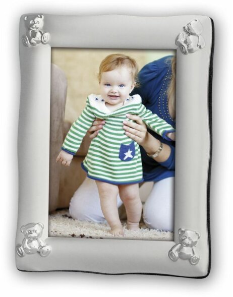 silber Baby Portraitrahmen B&auml;r 9x13 cm
