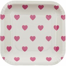 Talerz papierowy HEARTS 15x15 cm biały-różowy