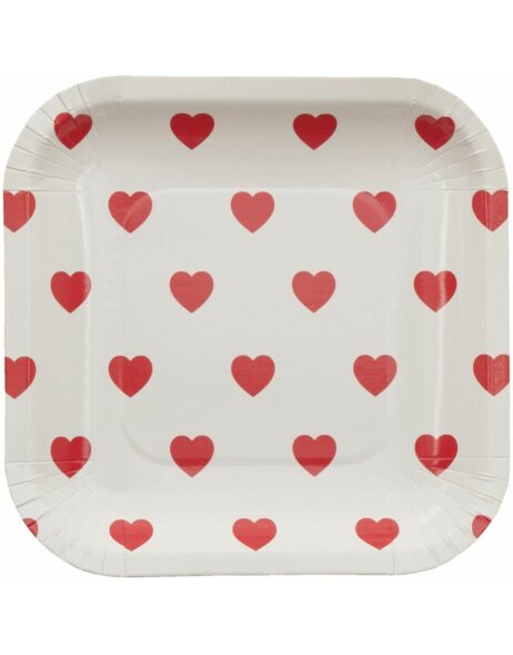 paper plate HEARTS cm white-red 15x15 cm