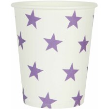 paper cups STARS white-purple 8 cm