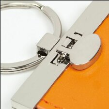 Porte-clés en similicuir orange 2 photos 3,5x4,5 cm