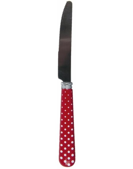 Couteau de table 2x1x21 cm rouge-blanc &agrave; pois