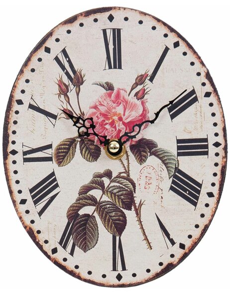 6KL0320 Table Clock 15x5x18 cm Multicoloured Wood Flowers Round