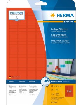 HERMA etiketten A4 rood 25,4x10 mm papier mat 3780 stuks