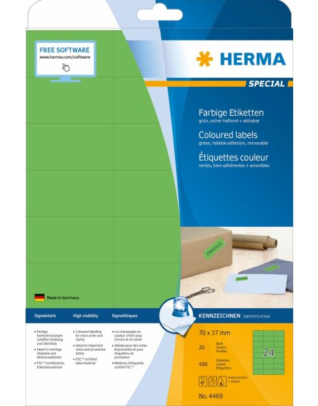 Etichette HERMA A4 verde 70x37 mm carta opaca 480 pezzi