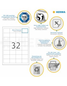 Étiquettes HERMA Premium A4, blanches 48,3x33,8 mm papier mat 800 pièces
