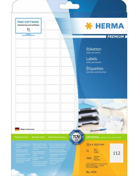 Etiketten Premium a4, wit 25,4x16,9 mm papier mat 2800 st.