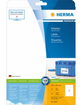 HERMA Etiketten Premium A4, weiß 210x297 mm Papier matt 25 St.