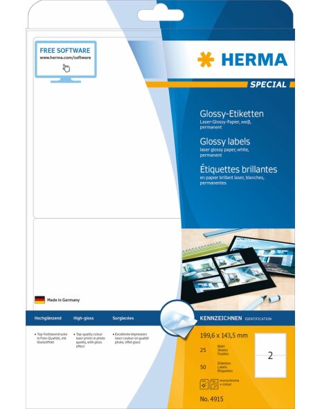 Etichette HERMA A4 bianco 199,6x143,5 mm carta lucida 50 pezzi
