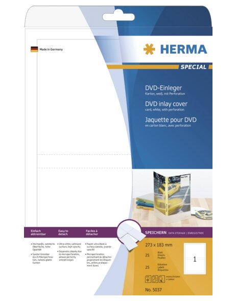 HERMA DVD-Einleger A4 wei&szlig; 273x183 mm Karton nicht klebend 25 St.