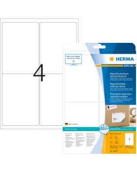 Etiquetas para direcciones A4 blancas 99,1x139 mm papel reposicionable mate opaco 100 unid.