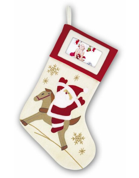 Santa Stocking beige 45 cm with photo frame