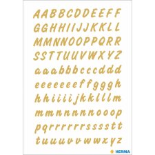 Adhesivos de letras en lámina transparente dorada