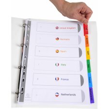Register aus weißem Karton mit verstärkten farbigen Taben personalisierbar A4 6-teilig