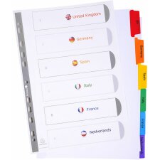 Índices de cartón blanco con pestañas de colores reforzadas personalizables A4 6 unidades