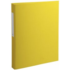 Ring binder of solid cardboard 1.8mm PP laminated rings 4, 25mm mounted around the rear cover, back 30mm, for A4 Yellow