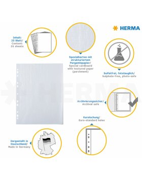 herma photo cardboard a4 blanco 230x297 con hoja protectora 25 hojas