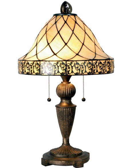 LumiLamp 5LL-5408 Lampa stołowa Tiffany &Oslash; 36x62 cm Beżowo-brązowy szklany tr&oacute;jkąt