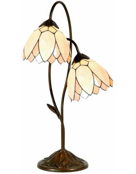 LumiLamp 5LL-5602 Tiffany Tischlampe Ø 33x61 cm Beige Braun Glas Blumen