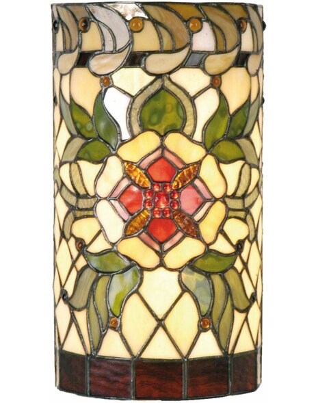 LumiLamp 5LL-9906 Wandleuchte Tiffany 20x11x36 cm Gr&uuml;n Rot Glas Rose Halbkreis